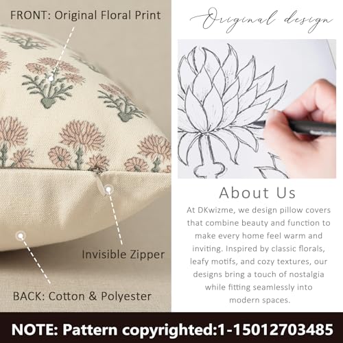 DKwizme Farmhouse Floral Pillow Covers 20x20 Set of 2, Country Botanical Throw Pillow Cover for Sofa Couch Bed Living Room, Rustic Vintage Flower Cushion Covers Cottage Home Decor,Blush Sage - Image 3