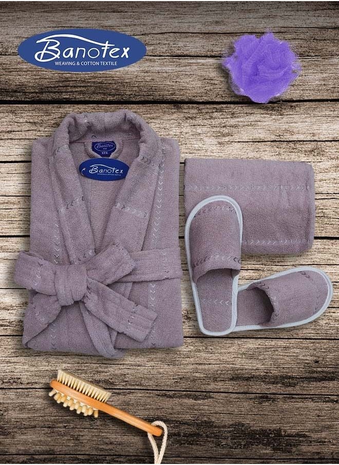 Bath robe set made of 100% fabric, consisting of 4 pieces, 1 women's robe, 1 slipper, and a towel 50 * 100 - pzsku/ZD610634958E00AB1FD00Z/45/_/1683024748/5ef6c74d-4b2a-4198-b71e-f269ae5956c2