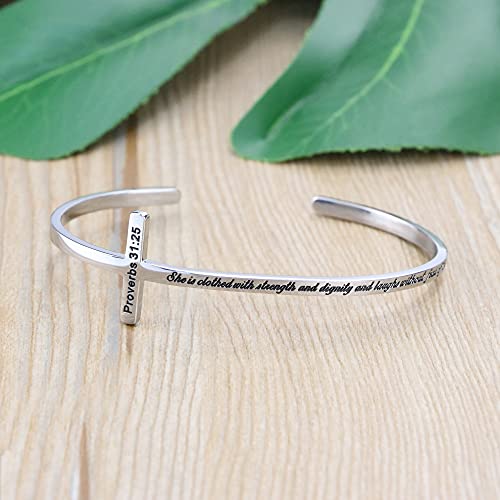 Memgift Inspirational Cross jewelry Bible Verse Bracelet Stainless Steel Cuff Bangle Christian Jewellery Gifts for Women - Image 4