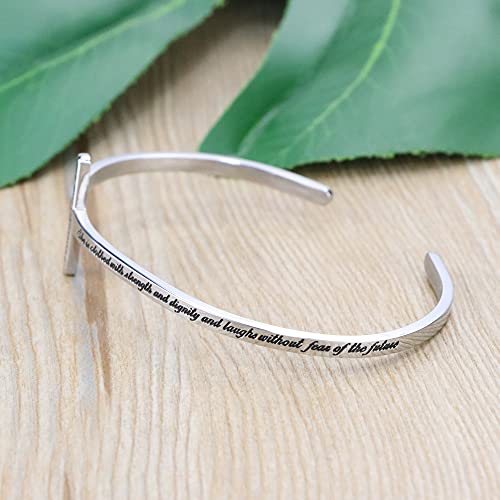 Memgift Inspirational Cross jewelry Bible Verse Bracelet Stainless Steel Cuff Bangle Christian Jewellery Gifts for Women - Image 3