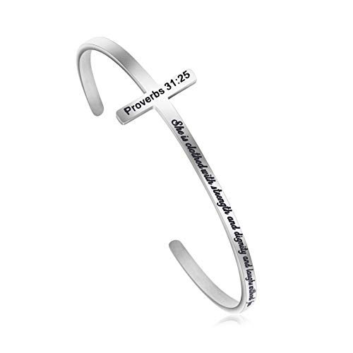 Memgift Inspirational Cross jewelry Bible Verse Bracelet Stainless Steel Cuff Bangle Christian Jewellery Gifts for Women - Image 1