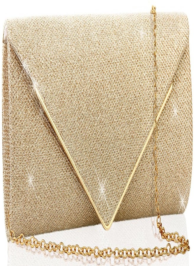 BBjinronjy Clutch Purses for Women,Evening Bag Envelope Clutch with Detachable Chain Sparkle Elegance (Champagne Gold 1) - Image 1