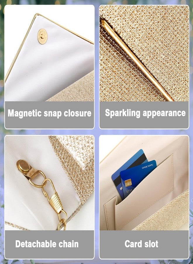 BBjinronjy Clutch Purses for Women,Evening Bag Envelope Clutch with Detachable Chain Sparkle Elegance (Champagne Gold 1) - Image 5