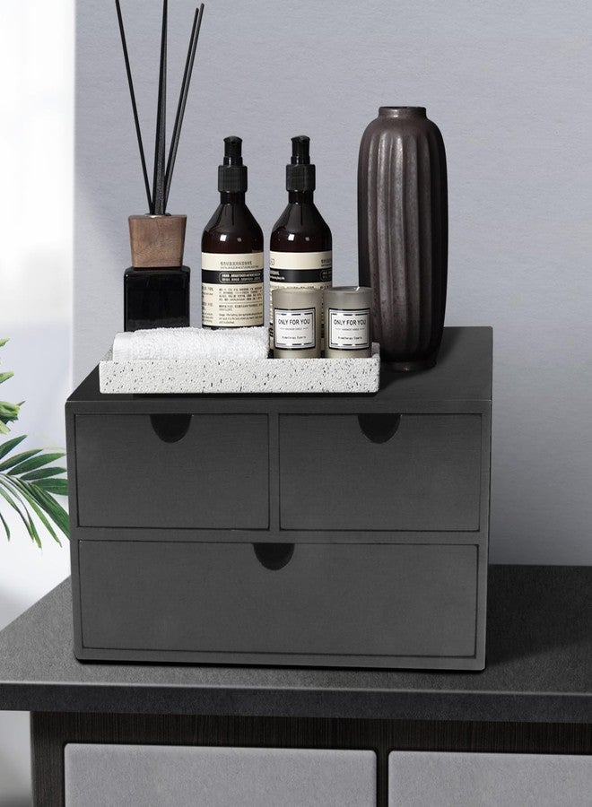 Charmewooden Bamboo Desk Organizer with 3 Drawers, Countertop Organizer with Drawers Makeup Storage Drawer 3 Drawer Tabletop Storage Organization Box Home Office Workspace（Black） - Image 3