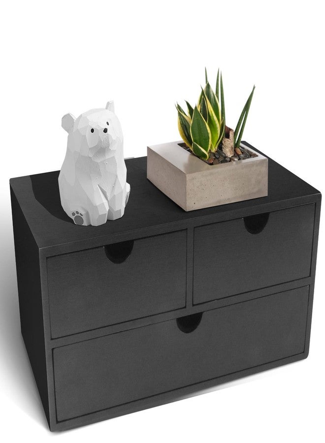 Charmewooden Bamboo Desk Organizer with 3 Drawers, Countertop Organizer with Drawers Makeup Storage Drawer 3 Drawer Tabletop Storage Organization Box Home Office Workspace（Black） - Image 1