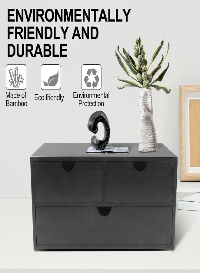 Charmewooden Bamboo Desk Organizer with 3 Drawers, Countertop Organizer with Drawers Makeup Storage Drawer 3 Drawer Tabletop Storage Organization Box Home Office Workspace（Black） - Image 5
