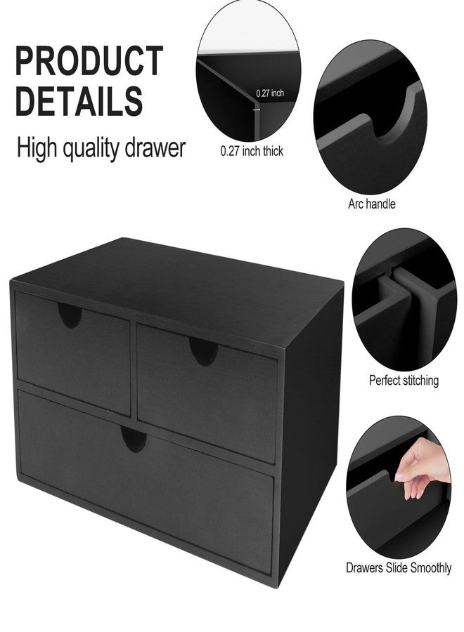 Charmewooden Bamboo Desk Organizer with 3 Drawers, Countertop Organizer with Drawers Makeup Storage Drawer 3 Drawer Tabletop Storage Organization Box Home Office Workspace（Black） - Image 4