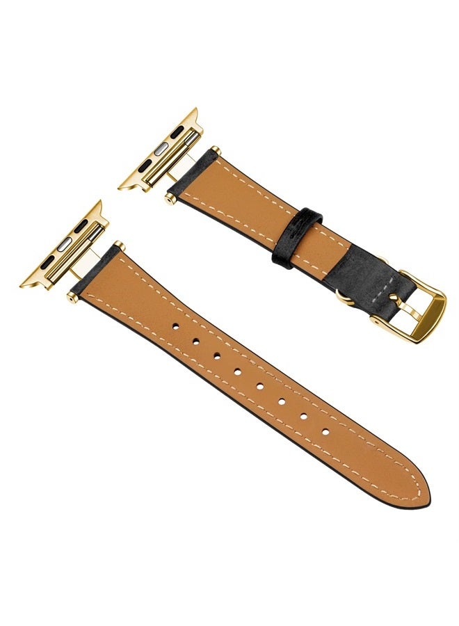 Juntan Leather Slim Band Compatible for Apple Watch 42mm 44mm 45mm Band,Genuine Black Leather I-Shape Watch Strap Bracelet with Stainless Buckle for iWatch Women Bands Series 8 7 6 5 4 3 2 1 SE - Image 2