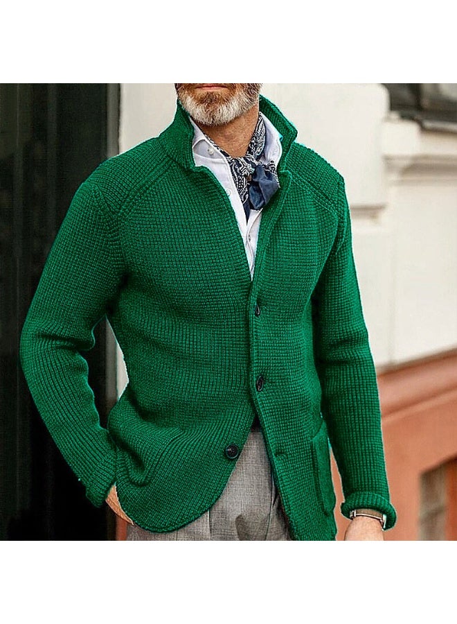 NIBEMINENT Men's Solid Casual Knitwear Sweater Thick Warm Stand Collar Cardigan Tops Elegant Knitted Coats Autumn Winter Male Sweaters - Image 1
