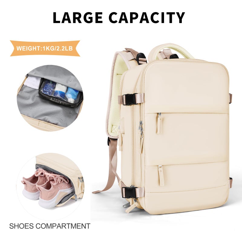 coowoz Travel Backpack For Women Men,Carry On Backpack,Hiking Backpack Waterproof Outdoor Sports Rucksack Casual Daypack Travel Essentialsï¼ˆBeigeï¼‰ - Image 4