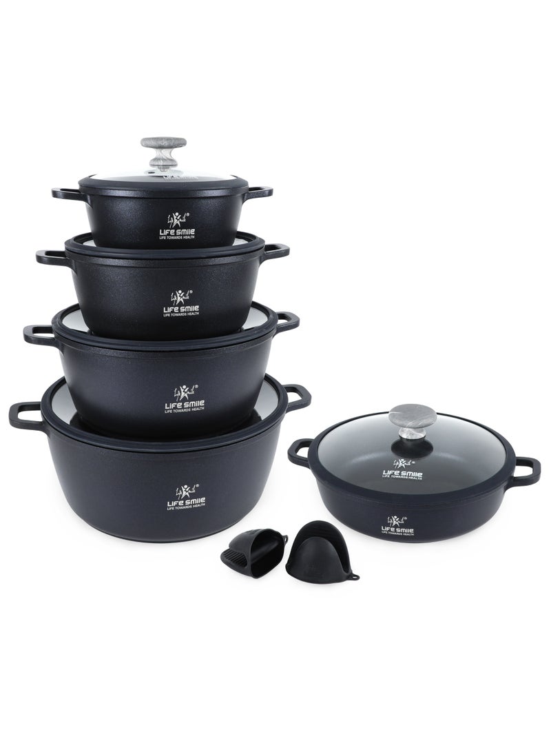 Life Smile Non-Stick Titanium Cookware Set with Induction Base | Multi-Size Soup Pots & Shallow Pot with Glass Lids - Image 1