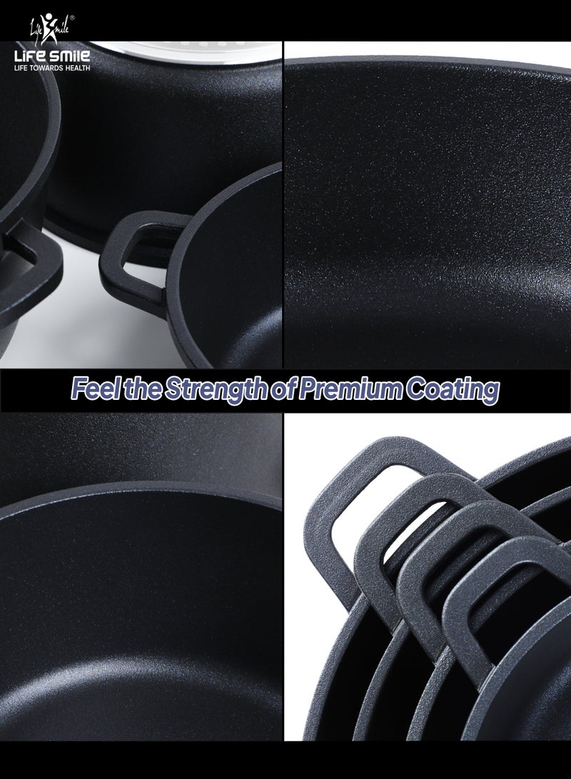 Life Smile Non-Stick Titanium Cookware Set with Induction Base | Multi-Size Soup Pots & Shallow Pot with Glass Lids - Image 2
