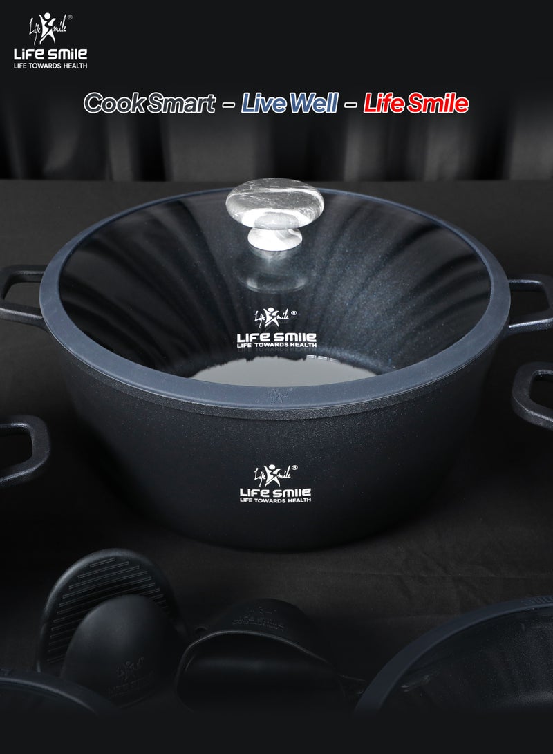 Life Smile Non-Stick Titanium Cookware Set with Induction Base | Multi-Size Soup Pots & Shallow Pot with Glass Lids - Image 4
