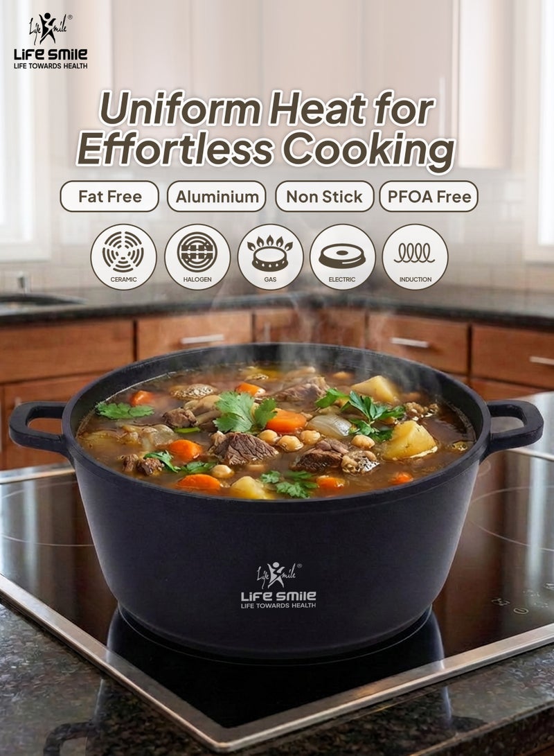 Life Smile Non-Stick Titanium Cookware Set with Induction Base | Multi-Size Soup Pots & Shallow Pot with Glass Lids - Image 3