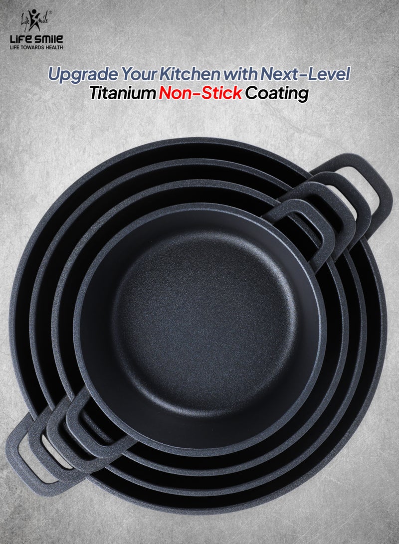 Life Smile Non-Stick Titanium Cookware Set with Induction Base | Multi-Size Soup Pots & Shallow Pot with Glass Lids - Image 5