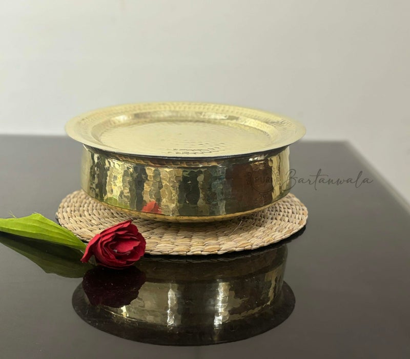PURI BARTANWALA - Brass/Pital Non Stick Lagan for Cooking 12 Inch with Lid and Tin/Kalai Plating Inside ? Handcrafted (Suitable Size to Cook for The Family of 4 to 6 People) - Image 5