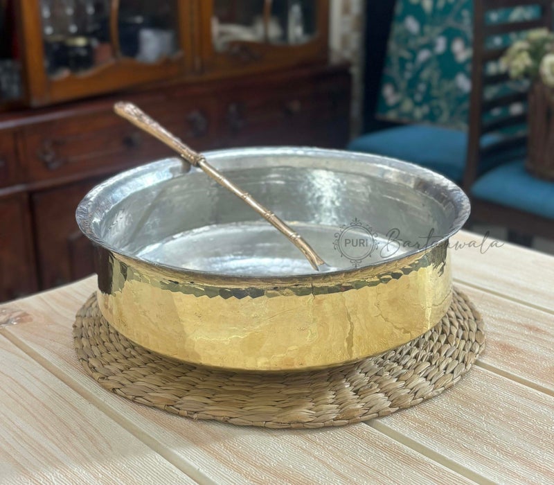 PURI BARTANWALA - Brass/Pital Non Stick Lagan for Cooking 12 Inch with Lid and Tin/Kalai Plating Inside ? Handcrafted (Suitable Size to Cook for The Family of 4 to 6 People) - Image 4