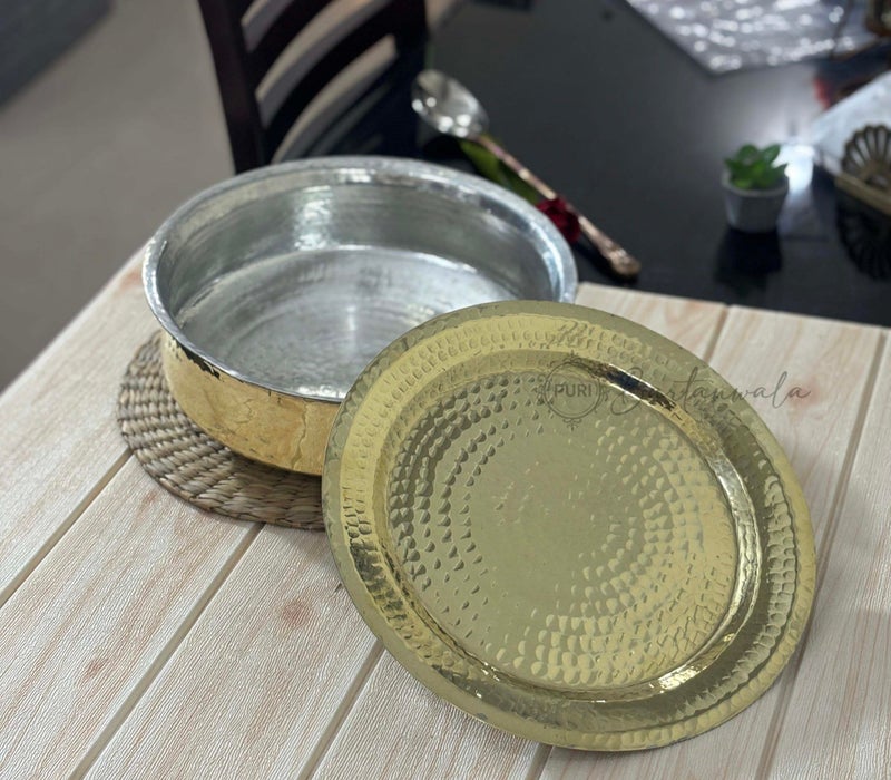 PURI BARTANWALA - Brass/Pital Non Stick Lagan for Cooking 12 Inch with Lid and Tin/Kalai Plating Inside ? Handcrafted (Suitable Size to Cook for The Family of 4 to 6 People) - Image 3