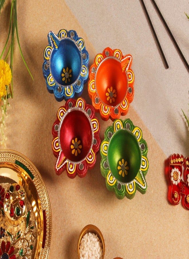 ارتيسينيا مجموعة من 6 مصابيح ديباك طينية متعددة الألوان مصنوعة يدويًا من الطين، مثالية لتزيين ديوالي/نافاراتري، مصباح زيتي، حامل شموع، ديكور هندي، هدايا للمهرجانات، أدوات بوجا - Image 4