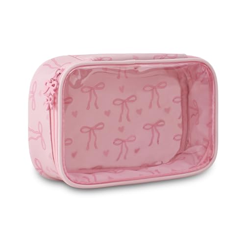 DYSHAYEN Clear Makeup Bag for Women Girls Small Travel Pink Bow Cosmetic Bag Cute Makeup Pouch for Purse Birthday Gifts for Girlfriend Mom Bridesmaid (Pink Bow C) - Image 1