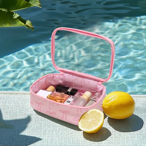 DYSHAYEN Clear Makeup Bag for Women Girls Small Travel Pink Bow Cosmetic Bag Cute Makeup Pouch for Purse Birthday Gifts for Girlfriend Mom Bridesmaid (Pink Bow C) - Image 2