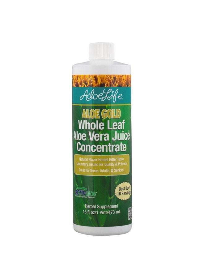 Aloe Life Whole Leaf Aloe Vera Juice, Certified Organic with Trace Minerals, Gluten-Free (Aloe Gold, 16 oz) - Image 1