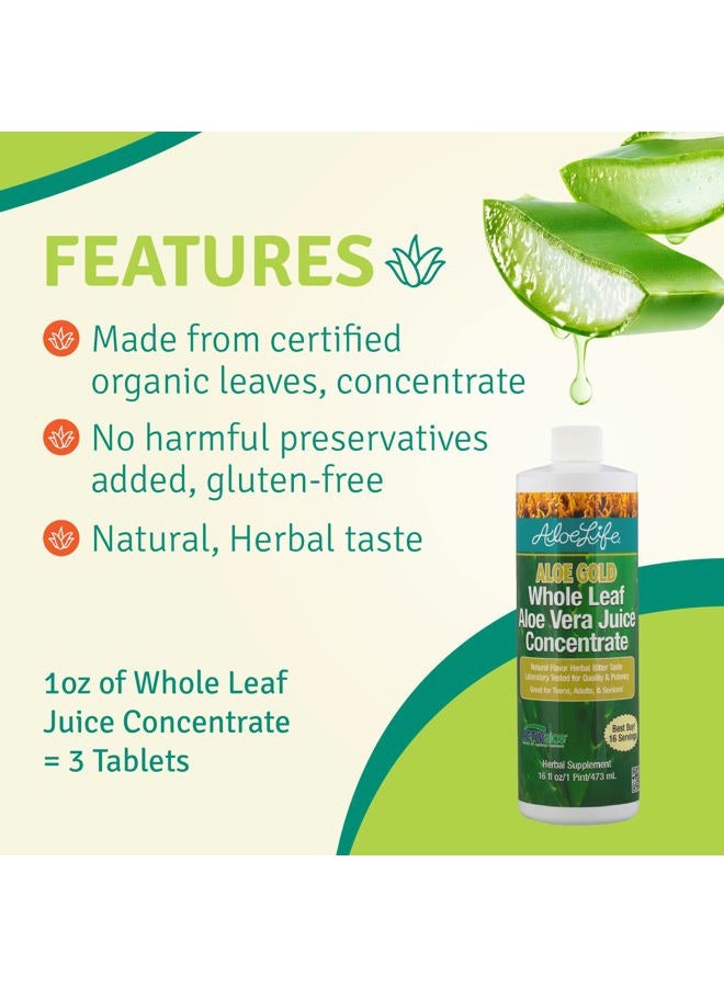 Aloe Life Whole Leaf Aloe Vera Juice, Certified Organic with Trace Minerals, Gluten-Free (Aloe Gold, 16 oz) - Image 3