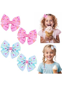 Whaline 4Pcs Ice Cream Sprinkles Bow Hair Clips Cake Donut Sprinkles Pink Cyan Ribbon Hair Bow Barrette Summer Dessert Theme Hairgrips for Women Birthday Party Supplies