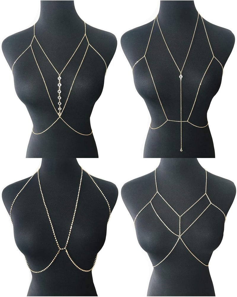 Tornito 4-8Pcs Sexy Body Chain Belly Waist Chain Necklace Summer Beach Bikini Bra Body Jewelry for Women Gold Tone - Image 1