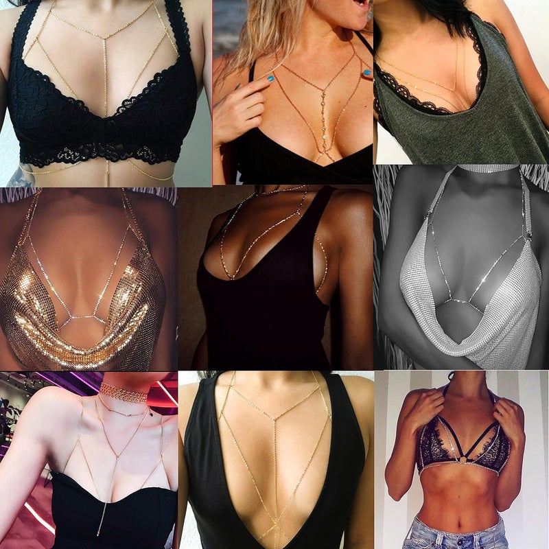 Tornito 4-8Pcs Sexy Body Chain Belly Waist Chain Necklace Summer Beach Bikini Bra Body Jewelry for Women Gold Tone - Image 2