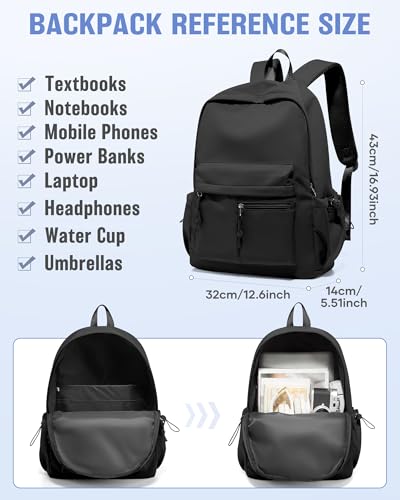 UPPACK Black School Backpack for Girls Boys Bookbag Cute Aesthetic College Backpack Women Middle High School Teen Students Book Bag Lightweight Gym Work Laptop Casual Daypack Backpacks Men - Image 2
