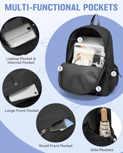 UPPACK Black School Backpack for Girls Boys Bookbag Cute Aesthetic College Backpack Women Middle High School Teen Students Book Bag Lightweight Gym Work Laptop Casual Daypack Backpacks Men - Image 3