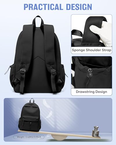 UPPACK Black School Backpack for Girls Boys Bookbag Cute Aesthetic College Backpack Women Middle High School Teen Students Book Bag Lightweight Gym Work Laptop Casual Daypack Backpacks Men - Image 4