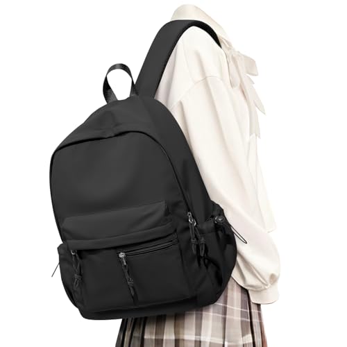 UPPACK Black School Backpack for Girls Boys Bookbag Cute Aesthetic College Backpack Women Middle High School Teen Students Book Bag Lightweight Gym Work Laptop Casual Daypack Backpacks Men - Image 1