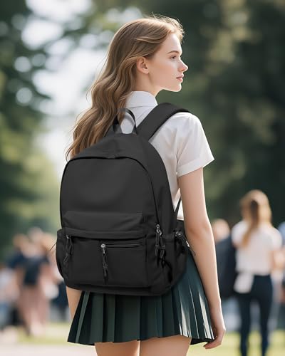 UPPACK Black School Backpack for Girls Boys Bookbag Cute Aesthetic College Backpack Women Middle High School Teen Students Book Bag Lightweight Gym Work Laptop Casual Daypack Backpacks Men - Image 5
