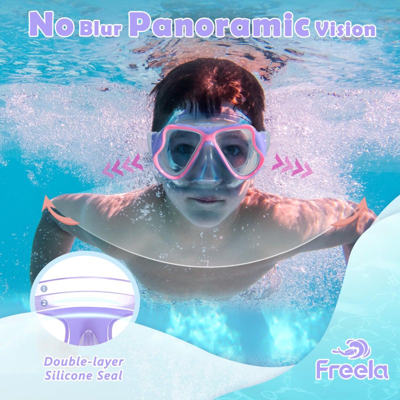 Freela 2 Pack Swim Goggles Kids Swimming Goggles for Kids 6-14 4-7 3-6 8-12 with Nose Cover Anti Fog 180Â° Clear View Pool Water Goggles Mask Childrens Boys Girls Toddler Youth 4 5 6 7 Years - Image 3