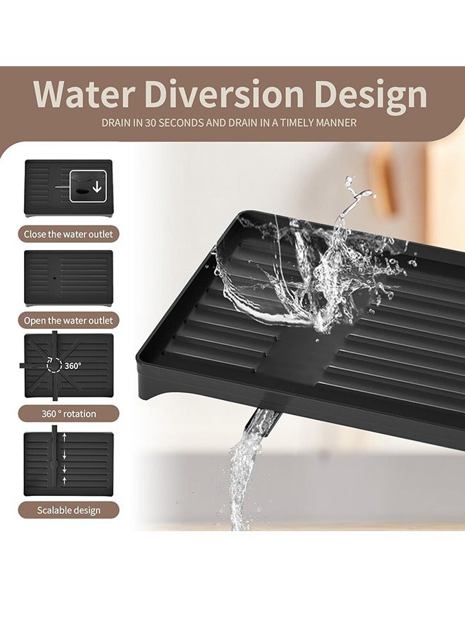 2 Tier Dish Rack, Dish Strainers for Kitchen Counter, Dish Drainer, Dish Rack with Drainboard, Large Dish Drying Rack, Collapsible Dish Rack and Drainboard Set (Black) - Image 4