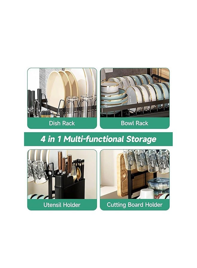 2 Tier Dish Rack, Dish Strainers for Kitchen Counter, Dish Drainer, Dish Rack with Drainboard, Large Dish Drying Rack, Collapsible Dish Rack and Drainboard Set (Black) - Image 5