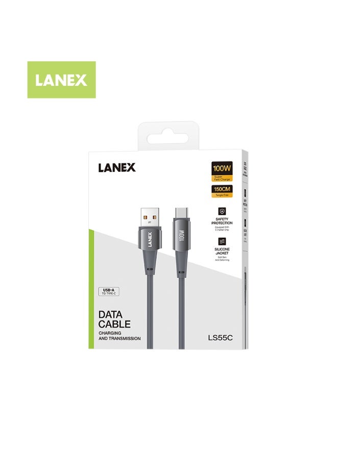LANEX Lanix LS55C Reinforced Silicone Cable Anti-cut Supports All Phones with Type-C Port, iPhone 15 and 16 Series, iPad with Type-C Port, Ultra-Speed ​​100W, 1.5m Length - Image 2