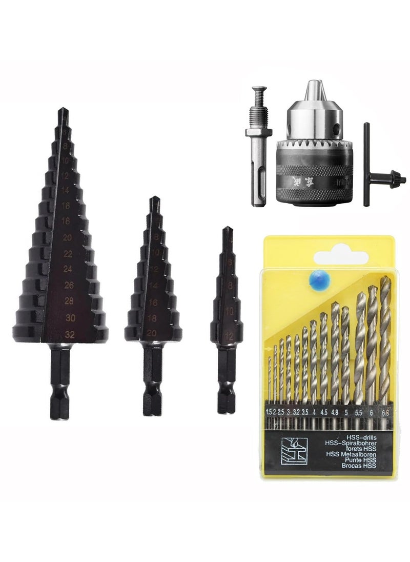 Digital Craft Digital Craft 412420432mm Hss Step Drill Bit Black Coated Cone Hole Cutter Metal Drill Bit Straight Groove Drills 3Pc Titanium HSS Step Drill Set13Pc HSS Drill Bit Set13MM Drill Chuck  - Image 1