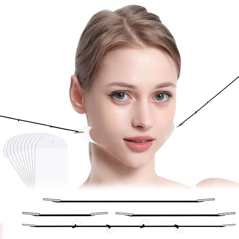 Face Lift Sticker with Fixed Rope Face Lift Tapes Wrinkle Lifting Patches Neck Eye Tape for VLine Face4pcs Black Elastic Bands 10pcs Replacement Tapes