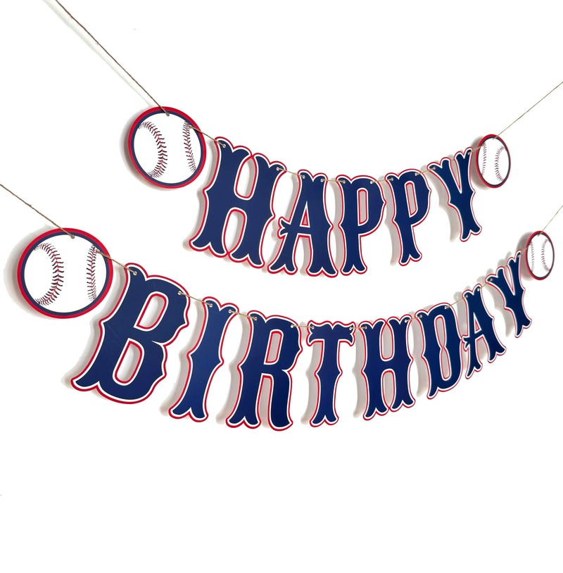 ZTZTST OZCZKZZ Happy Birthday Banner BaseballNavy BlueBaseball Birthday Party Decorations - Image 2