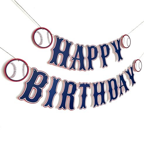 ZTZTST OZCZKZZ Happy Birthday Banner BaseballNavy BlueBaseball Birthday Party Decorations - Image 1