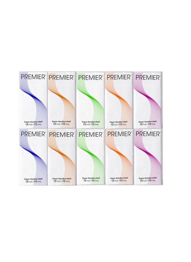 Premier Facial Hanky Pack Pocket Tissue Paper 2 Ply - Pack Of 10 (15 Pulls *10 = 150 Pulls, 300 Sheets) (Pack Of 2)  - Image 1