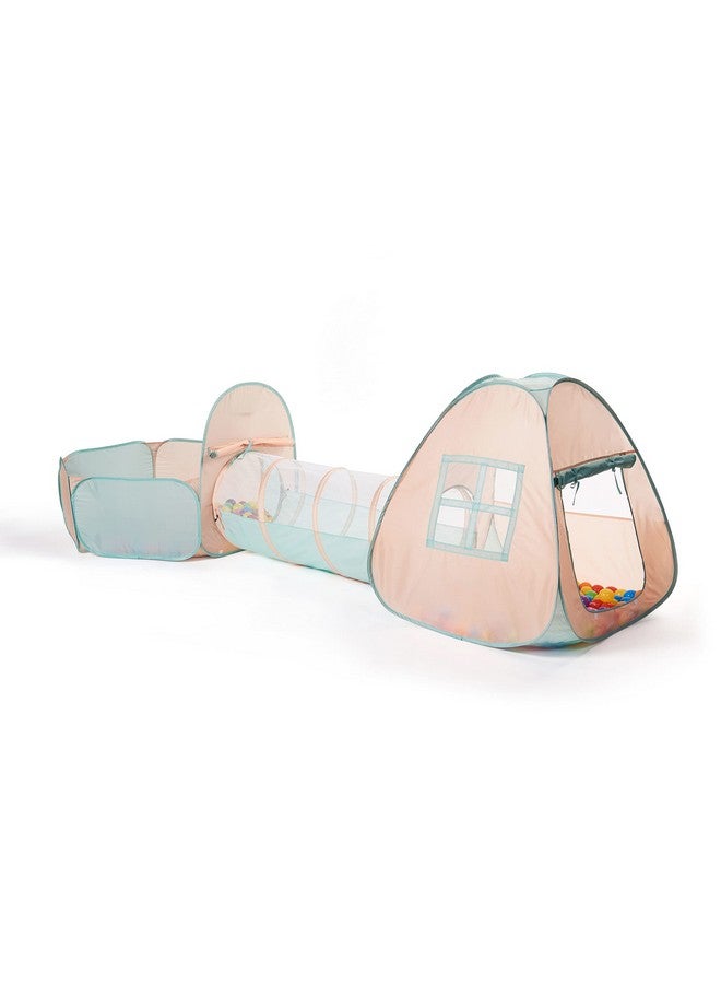 UTEX 3 In 1 Pop Up Kids Play Tent With Tunnel And Ball Pit For Kids, Boys, Girls, Babies And Toddlers, Indoor/Outdoor Playhouse,Orange Pink/Light Green - Image 1