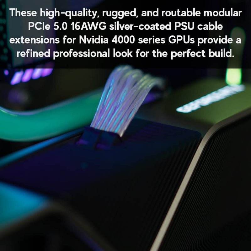 LINKUP - كابل تمديد طاقة GPU 16pin PCIE 5.0 (12VHPWR) لـ NVIDIA RTX4000 16AWG مطلي بالفضة مع غلاف تيفلون عالي الحرارة - 30 سم - Image 2