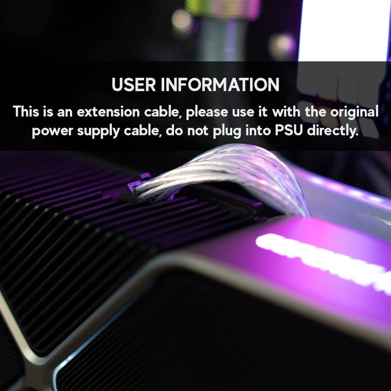 LINKUP - كابل تمديد طاقة GPU 16pin PCIE 5.0 (12VHPWR) لـ NVIDIA RTX4000 16AWG مطلي بالفضة مع غلاف تيفلون عالي الحرارة - 30 سم - Image 4