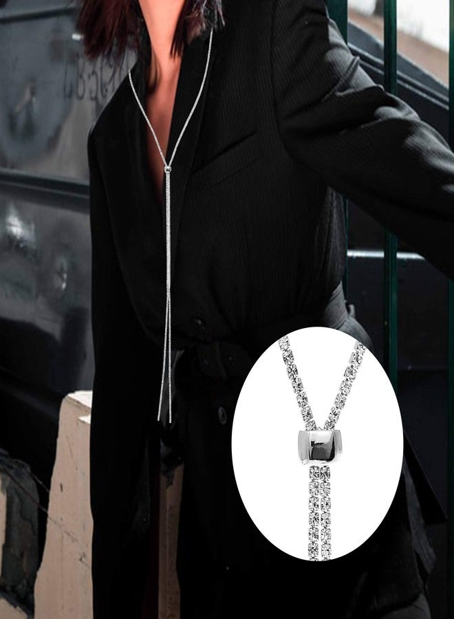 NTLX Y Necklace for Women - Long Gold Necklace - Rhinestone Necklace - Simple and Elegant - Adjustable Slider - Great Gift (Silver) - Image 3