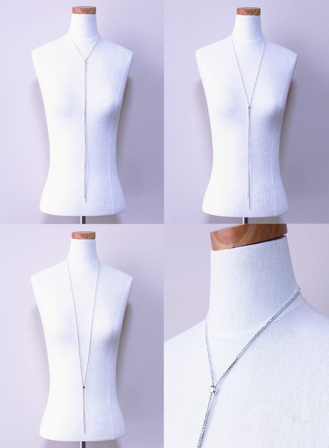NTLX Y Necklace for Women - Long Gold Necklace - Rhinestone Necklace - Simple and Elegant - Adjustable Slider - Great Gift (Silver) - Image 2