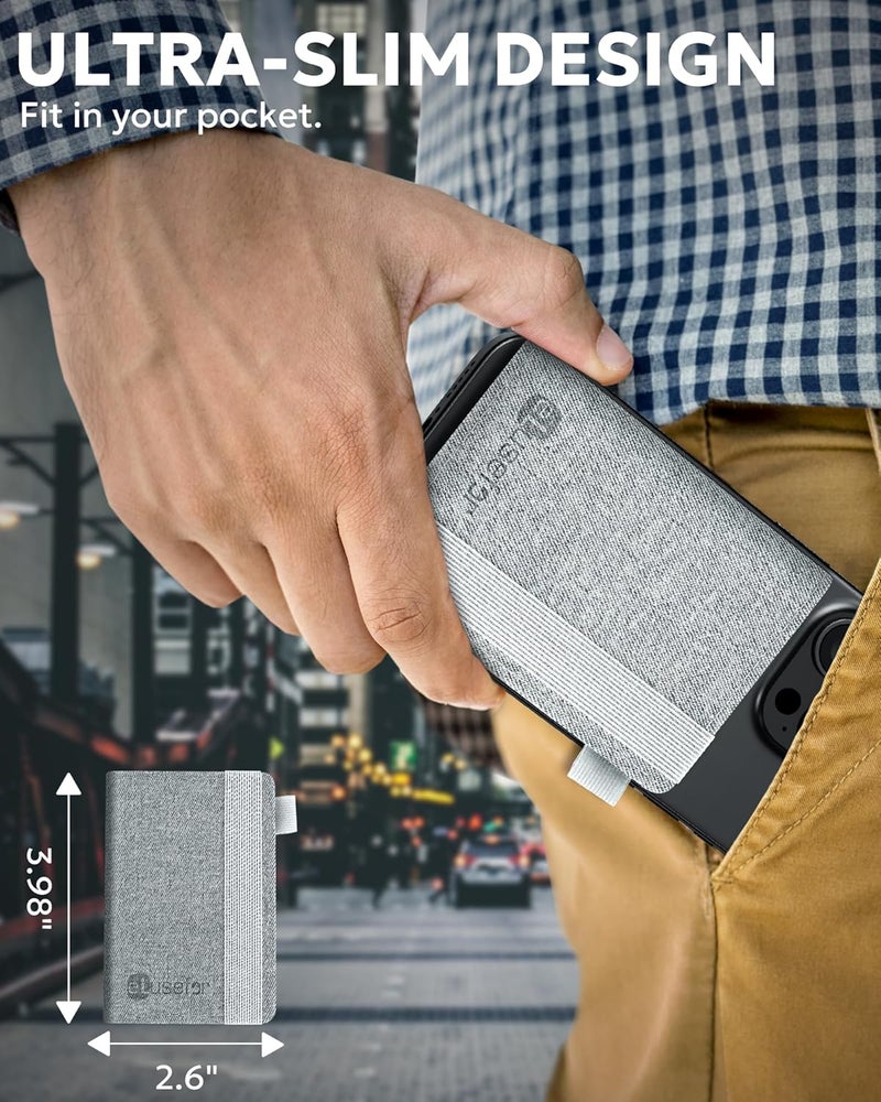 eLusefor Stick-On Phone Wallet for Back of iPhone or Android Case | 6 Sleeve Credit Card Holder - Pocket for Cards, Money & ID - Built-in Stand - Waterproof Material - Travel, Work & Life-Proof - Gray - Image 5